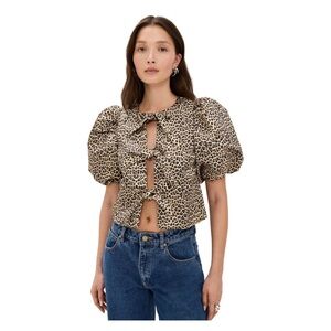 English Factory bow detailed puff sleeve top in cheetah 🐆